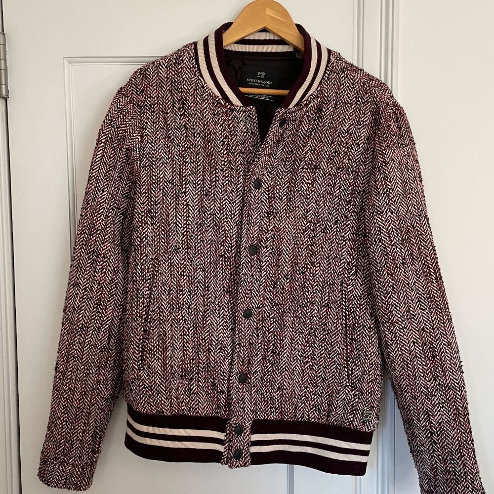 Scotch and Soda - Burgundy Black White Herringbone Wool / Polyester Jacket